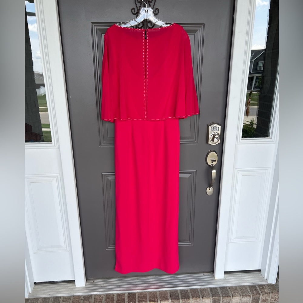 ST. JOHN evening dress maxi flutter sleeve cape cady solid pink valentine size 6 - Picture 9 of 14
